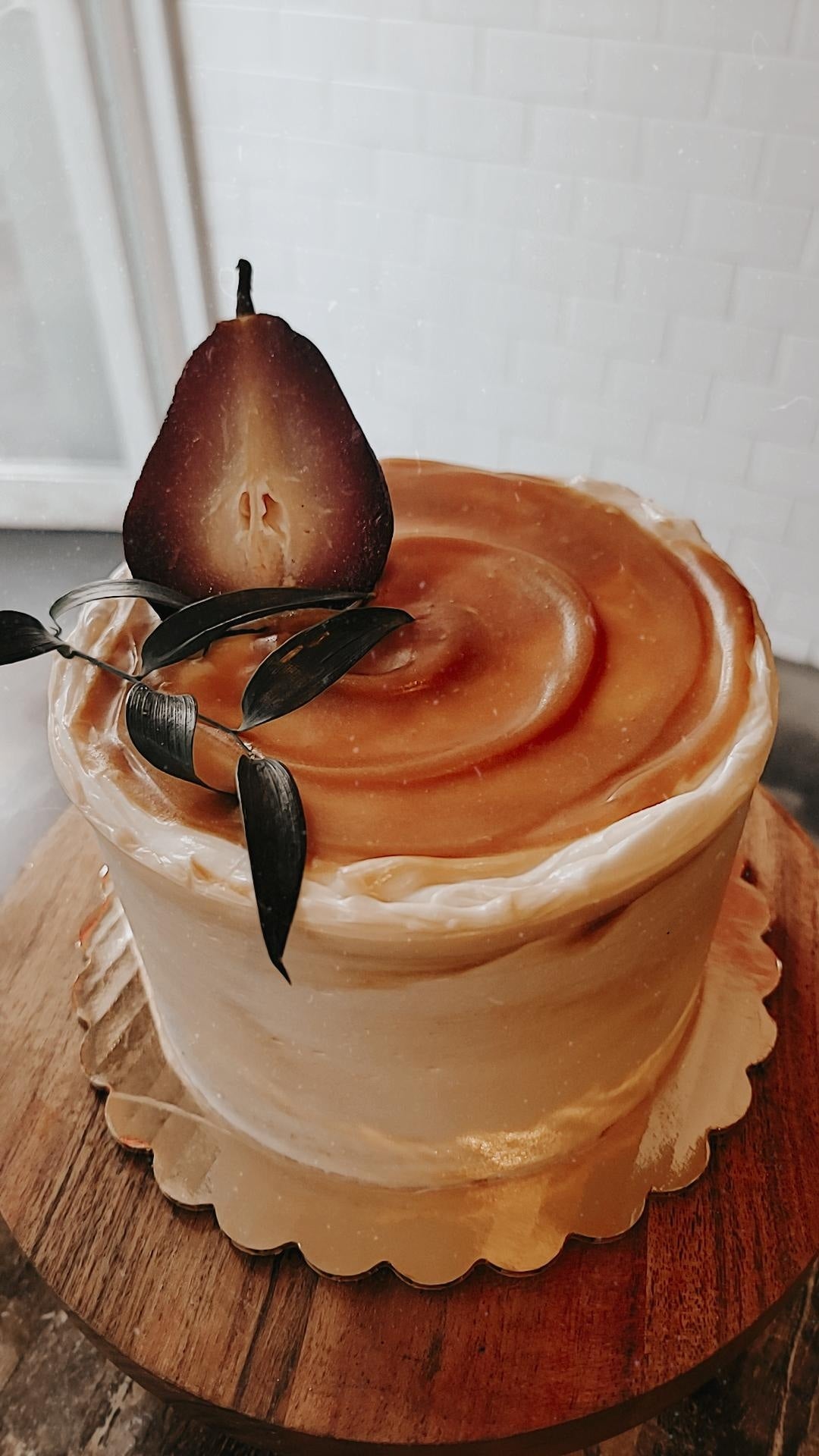 Poached Wine Salted Caramel Cake